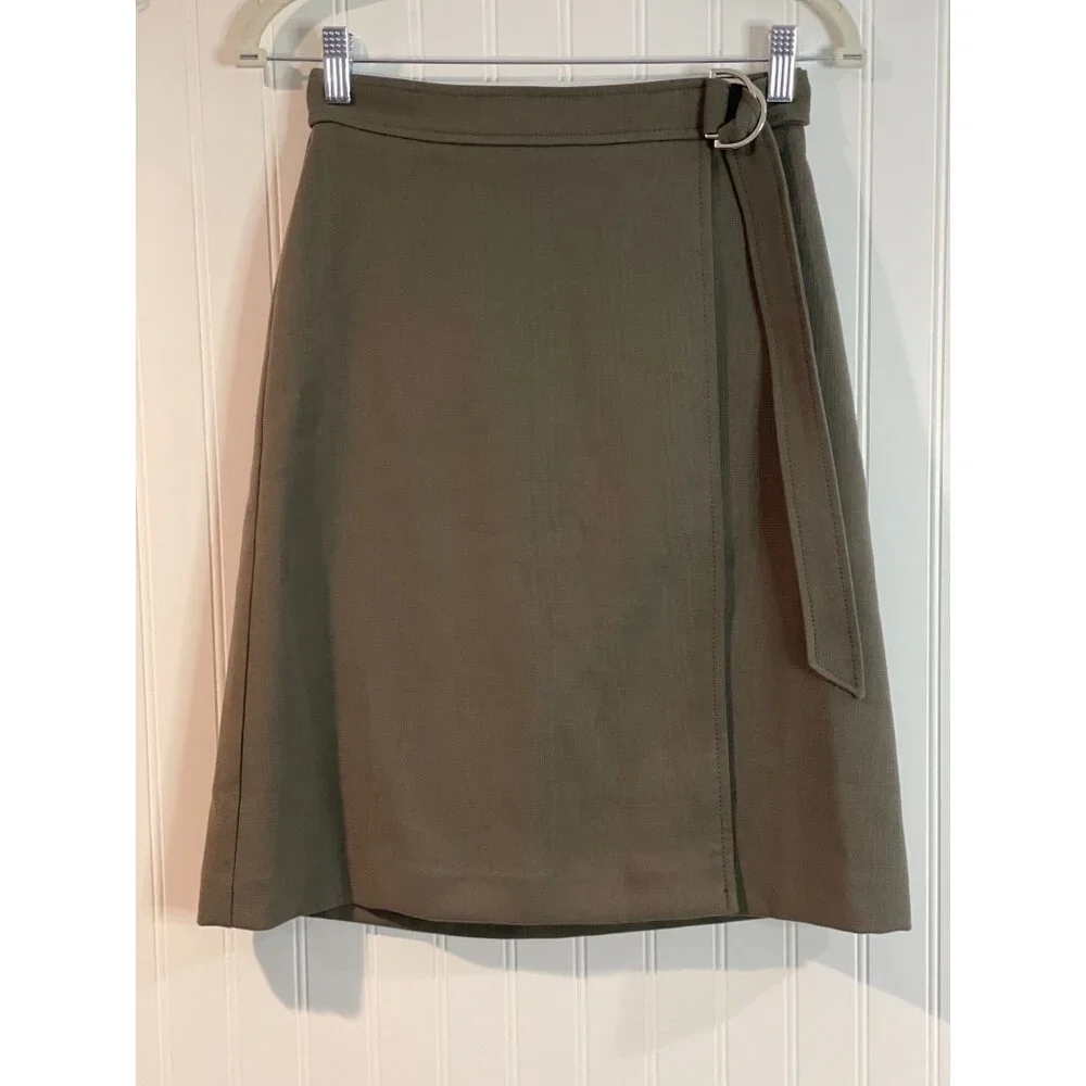 Ann Taylor Petite Olive Green A-Line Skirt With D-Ring Belt - Picture 7 of 14